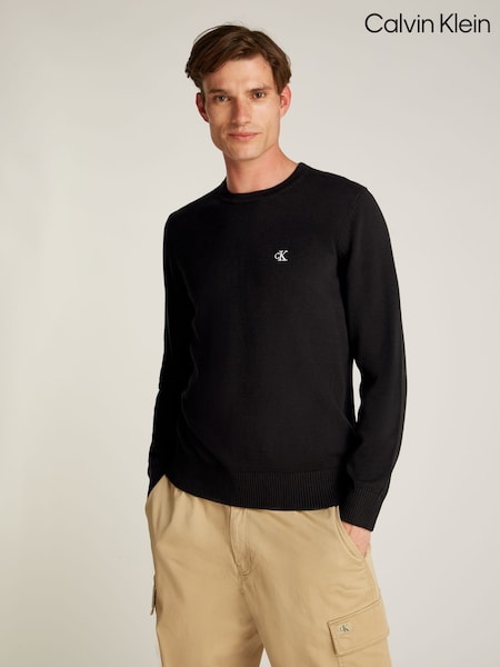 Calvin Klein Black 100% Cotton Modern Crew Neck Jumper (AW9114) | £80