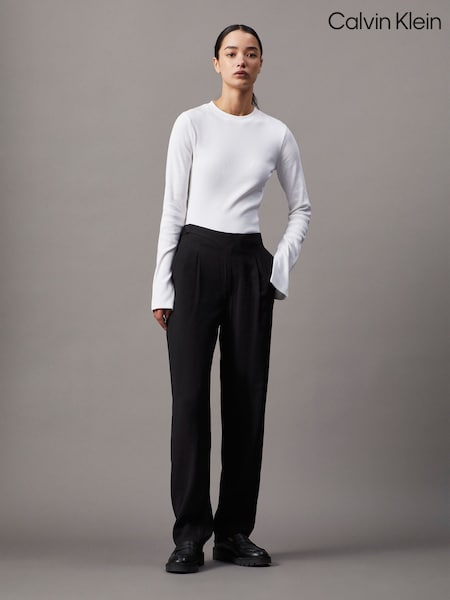 Calvin Klein White Skinny Ribbed Stretch Cotton Long Sleeve Top (AW9129) | £45