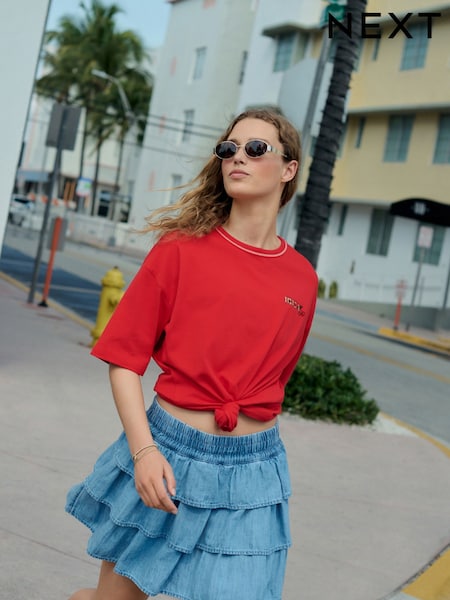 Mid Blue Tiered Lightweight Denim Skirt (AW9205) | £38