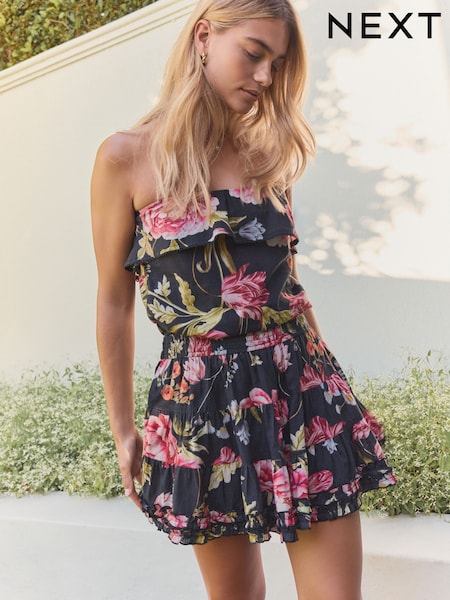 Black Ground 100% Cotton Bandeau Mini Skort Dress (AW9316) | £36