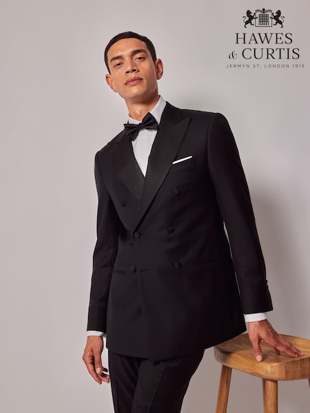 Hawes & Curtis Slim Dinner Double Breasted Black Suit Jacket (AW9413) | £249