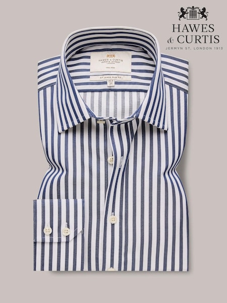 Hawes & Curtis Slim Non-Iron Bold Stripe 100% Cotton Blue/White Shirt (AW9420) | £65