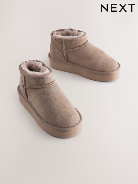 Mink Brown Flatform Mini Warm Lined Water Repellent Suede Pull-On Boots (AW9507) | £26 - £33