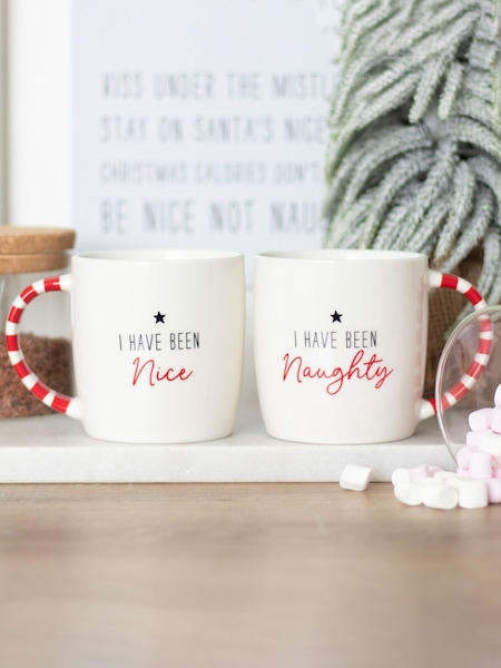 Something Different White/Brown Naughty and Nice Couples Christmas Mug Mugs (AW9536) | £14