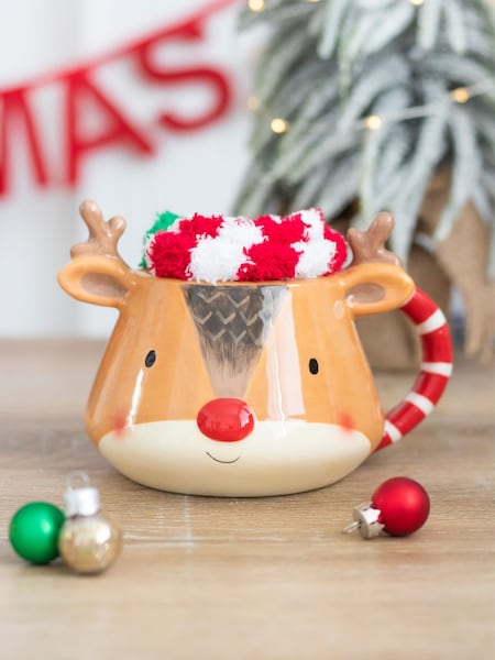 Something Different Brown Christmas Reindeer Mug and Socks Set (AW9538) | £14