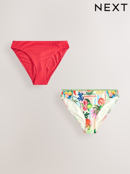 Red/Fruit Print High Leg Bikini Bottoms 2 Pack (AW9609) | £26