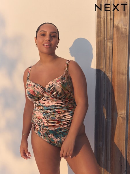 Teal/Pink Lurex Animal F-K Underwired Tummy Control Swimsuit (AW9626) | £0