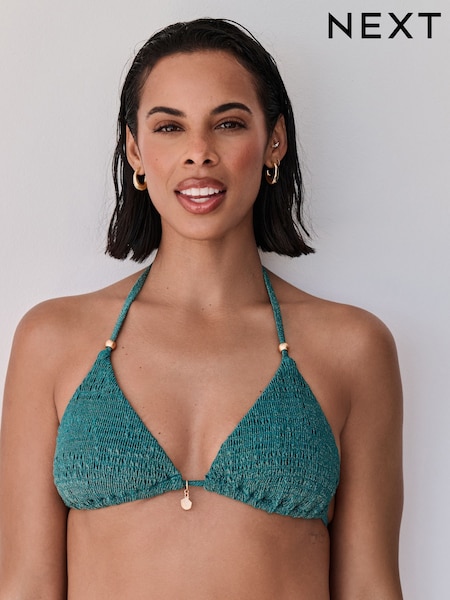 Teal Blue Metallic Shirred Triangle Bikini Top (AW9927) | £25