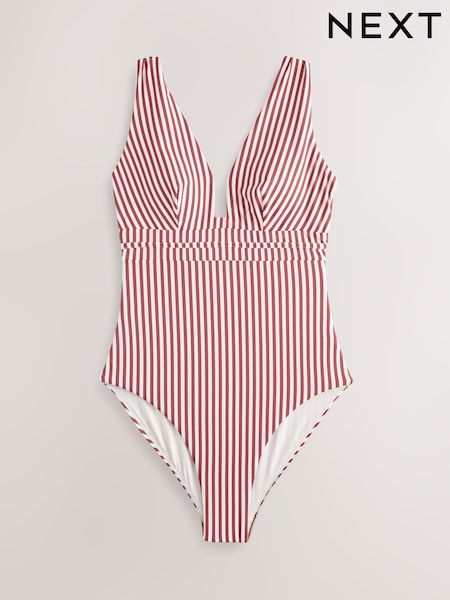 Rose/White Stripe Plunge Shaping Tummy Control Swimsuit (AW9931) | £0