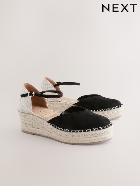 Black Extra Wide Fit Forever Comfort® Closed Toe Platform Espadrille Wedges (AW9932) | £42