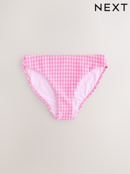 Pink/White Crinkle Gingham High Leg Bikini Bottoms (AW9951) | £16