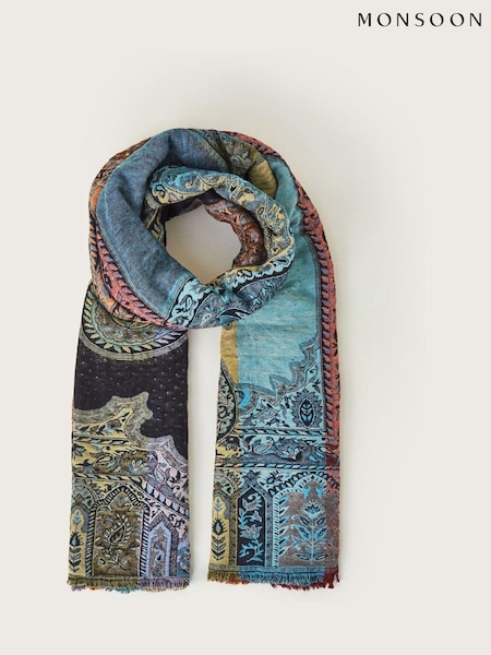 Monsoon Blue Lil Paisley Patchwork Scarf (AW9971) | £39