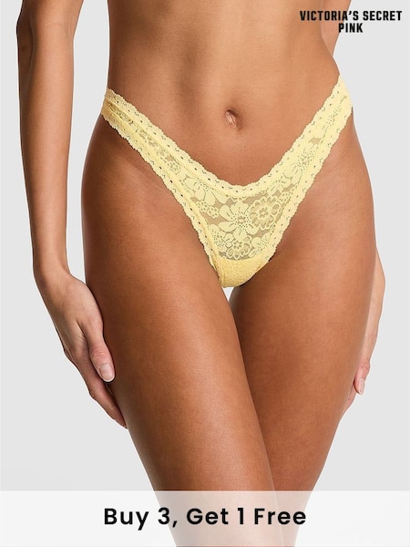 Victoria's Secret PINK Mellow Yellow Mini Scoop Thong Floral Lace Knickers (AY0100) | £9