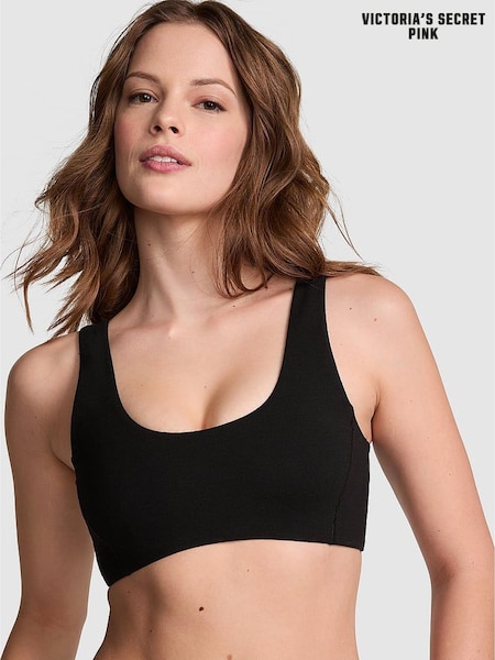 Victoria's Secret PINK Black Cotton Scoop Sports Bra (AY0131) | £25