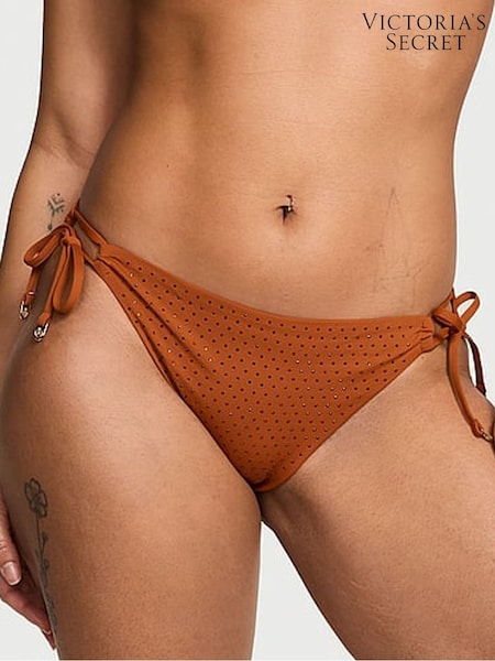 Victoria's Secret Cinnamon Brown Diamante Tie Side Bikini Bottoms (AY0142) | £43