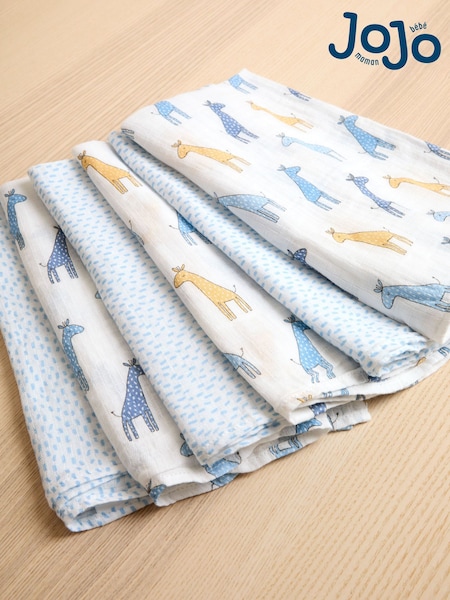 JoJo Maman Bébé 6-Pack Blue Giraffe Muslin (AY0157) | £16