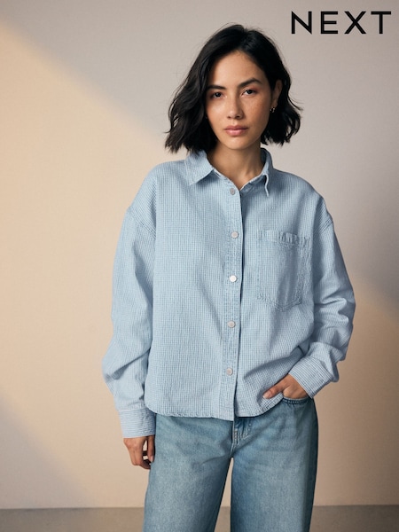 Mid Blue Check Oversize Denim Shirt (AY0165) | £32
