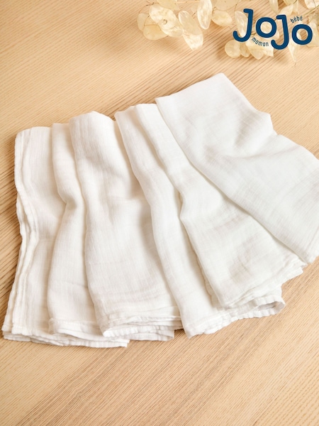 JoJo Maman Bébé 6-Pack White Muslin Squares (AY0167) | £10