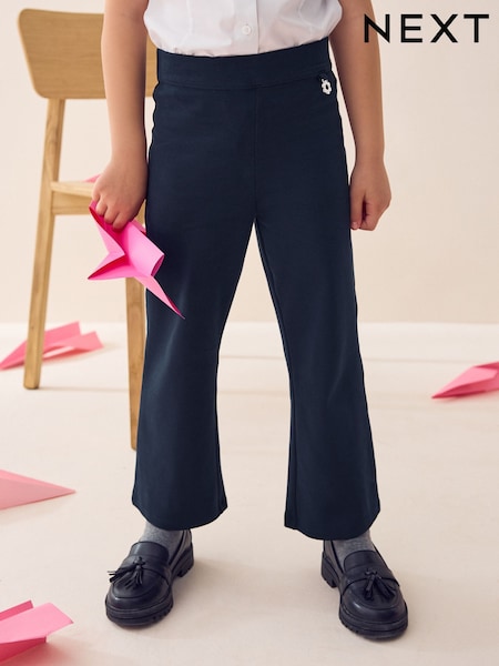 Navy Blue Shorter Length Pull-On Cotton Rich Stretch Boot Cut School Trousers (3-16yrs) (AY0206) | £10 - £15
