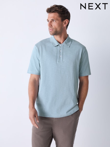 Blue 100% Cotton Short Sleeve Slub Polo Shirt (AY0265) | £22