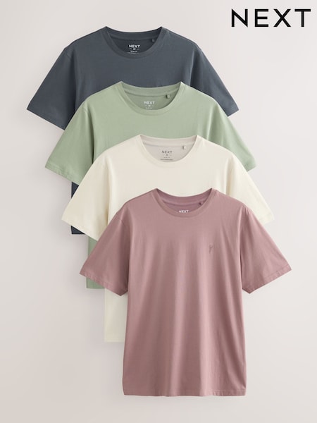 Grey/Pink/Ecru/Green Slim Fit 100% Cotton T-Shirts 4 Pack (AY0372) | £38