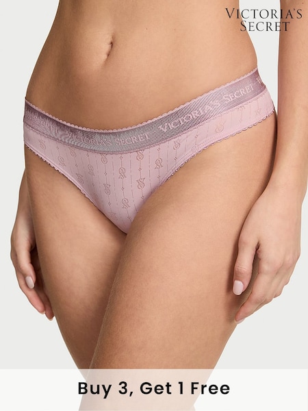 Victoria's Secret Violet Pearl Purple Thong Logo Pointelle Knickers (AY0423) | £9