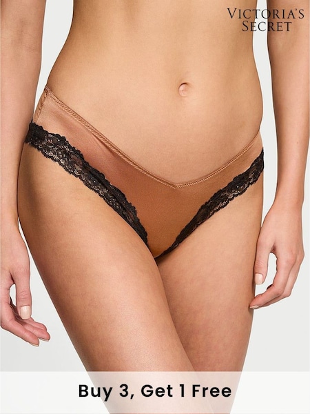 Victoria's Secret Caramel Nude Cheeky Lace Trim Knickers (AY0427) | £18