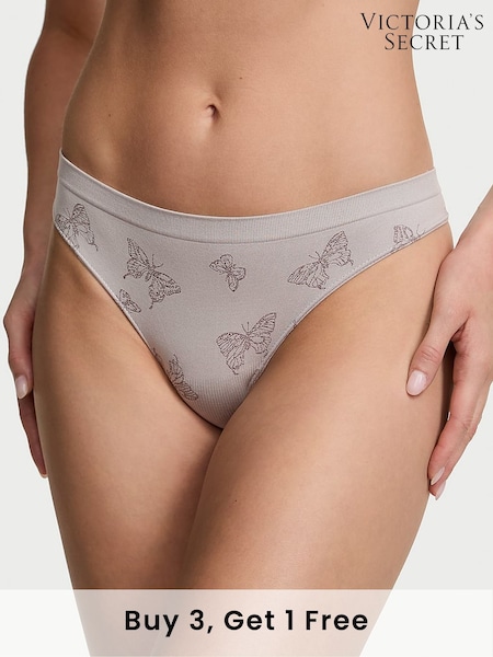 Victoria's Secret Silver Pearl Grey Butterfly Thong Knickers (AY0461) | £9