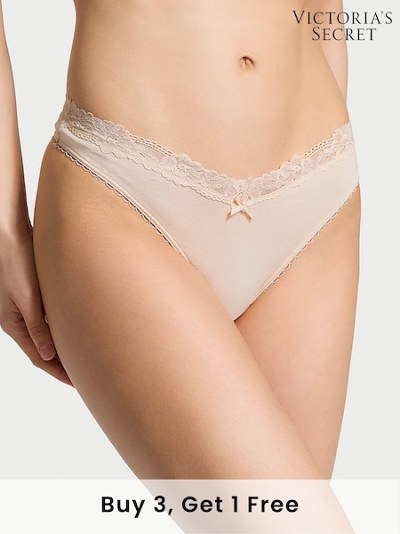 Victoria's Secret Marzipan Nude Thong Lace Waist Knickers (AY0468) | £9