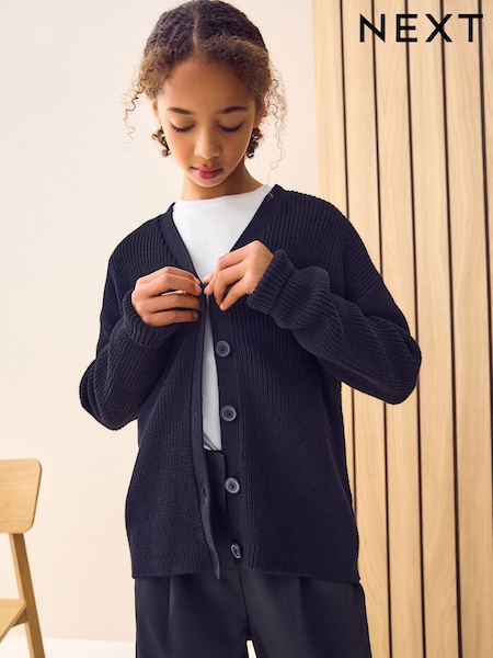 Black Cotton Rich Boxy School CardiganS (3-18yrs) (AY0532) | £11 - £16