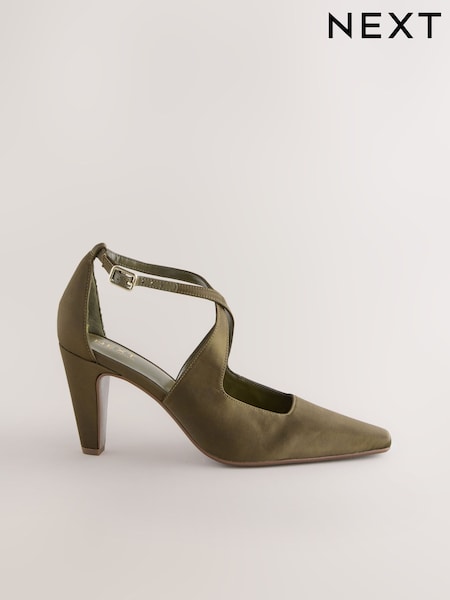 Olive Green Forever Comfort® Cross-Over Point Toe Court Heels (AY0592) | £40
