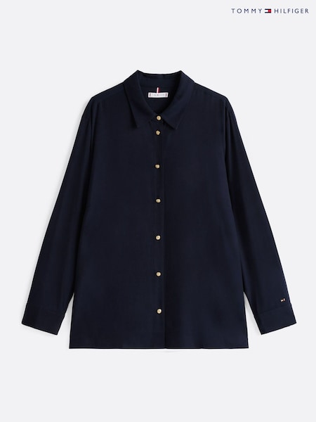 Tommy Hilfiger Blue Curve Gold Button Dress Shirt (AY0660) | £110