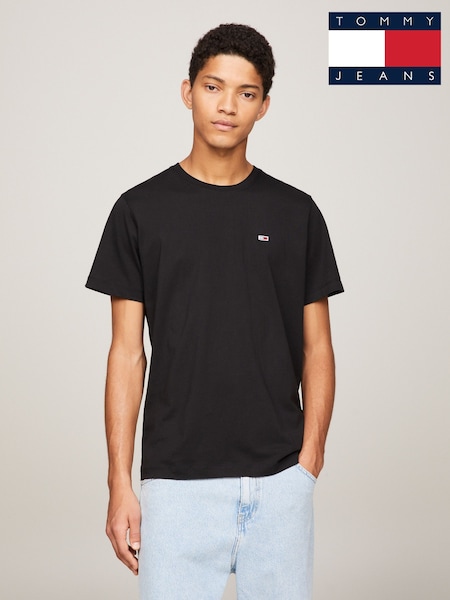 Tommy Jeans Black Slim Jersey 100% Cotton T-Shirt (AY0661) | £35