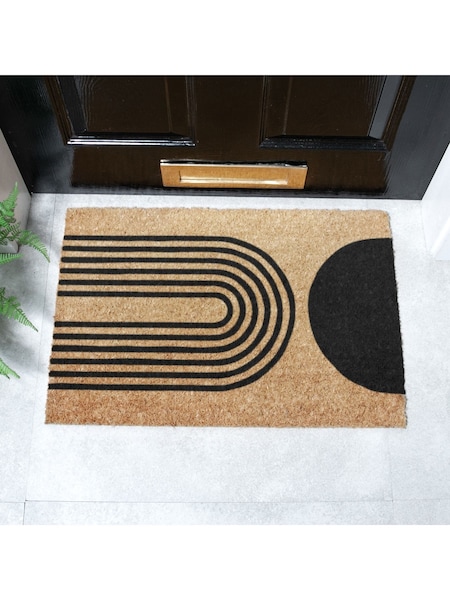 Artsy Mats Natural and Black Abstract Half Moon Doormat (AY0689) | £20