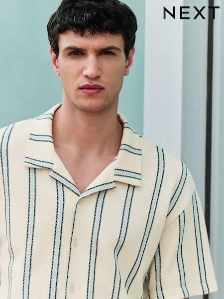 Ecru/Blue Textured Stripe Jersey Shirt (AY0863) | £0