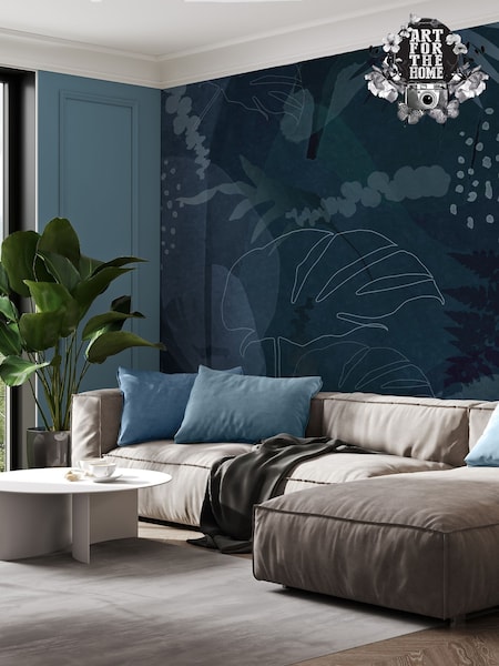 Art For The Home Navy Abstract Leaf Fixed Size 3M Mural (AY0947) | £195