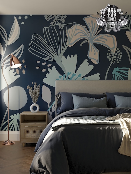Art For The Home Navy Scandi Floral Fixed Size 3M Mural (AY0960) | £195