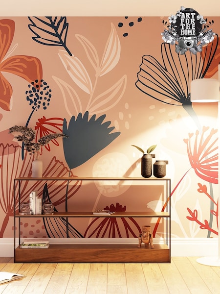 Art For The Home Dark Pink Scandi Floral Fixed Size 3M Mural (AY0983) | £195