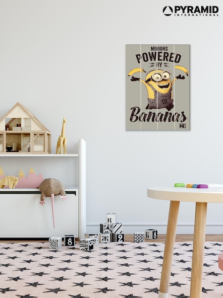 Pyramid International Grey Despicable Me Powered By Bananas Wooden Wall Art (AY1179) | £30