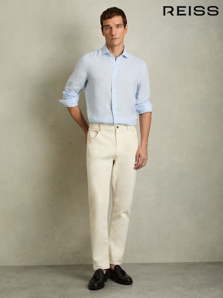 Reiss Pale Blue Ruban Linen Button-Through Shirt (AY1219) | £98