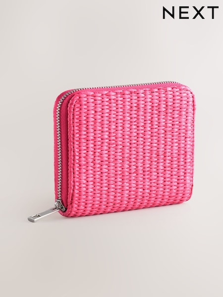 Pink Raffia Zip Around Purse (AY1262) | £12