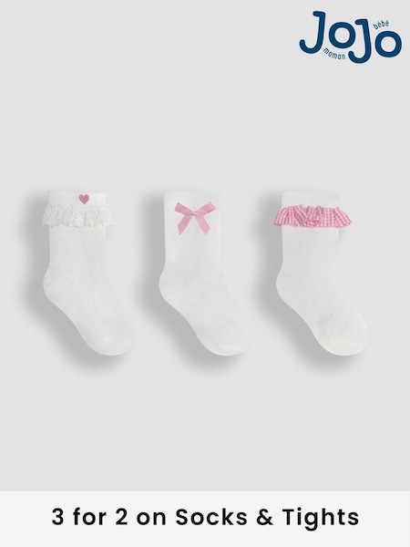 JoJo Maman Bébé Pink Frilly Socks 3 Pack (AY1338) | £9.50