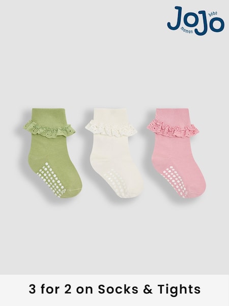 JoJo Maman Bébé Khaki Frilly Socks 3 Pack (AY1341) | £9.50