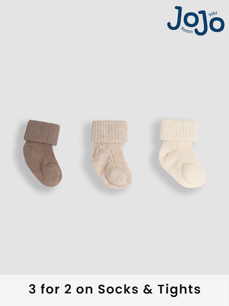 JoJo Maman Bébé Neutral 3-Pack Ribbed Baby Socks (AY1346) | £9.50