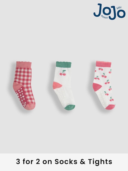 JoJo Maman Bébé Pink 3-Pack Printed Socks (AY1349) | £9.50