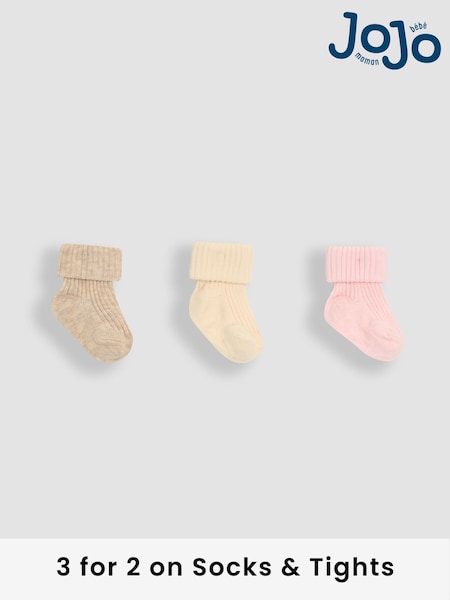 JoJo Maman Bébé Dusky Pink 3-Pack Ribbed Baby Socks (AY1357) | £9.50