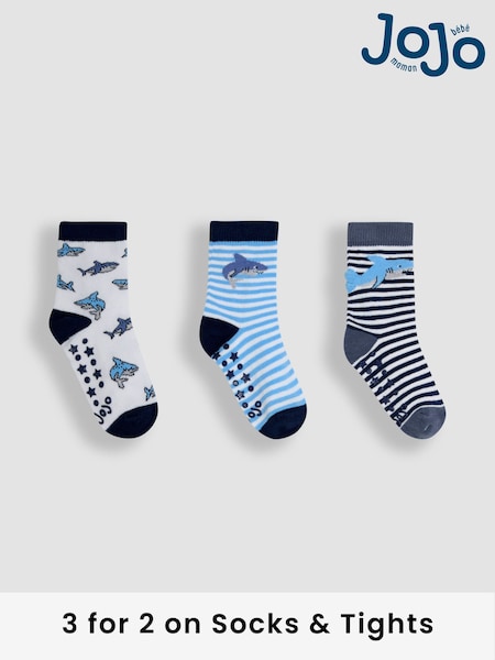 JoJo Maman Bébé Blue 3-Pack Printed Socks (AY1359) | £9.50