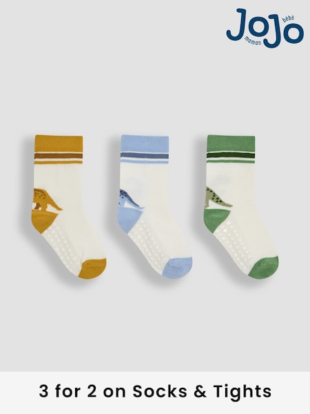 JoJo Maman Bébé Ecru Cream 3-Pack Printed Socks (AY1361) | £9.50
