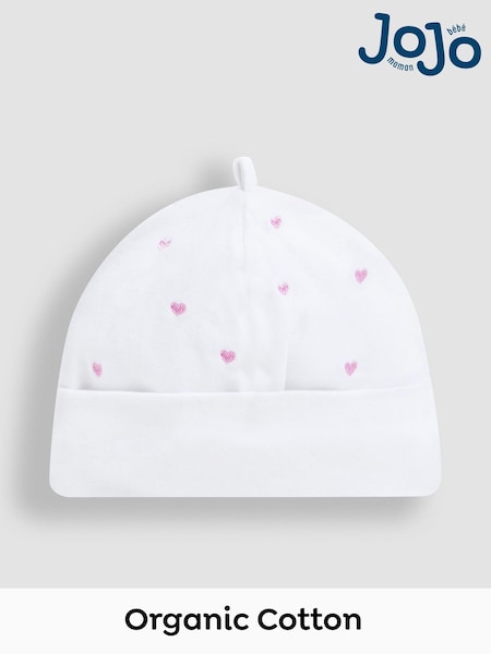JoJo Maman Bébé Cream 100% Organic Cotton Heart Embroidered Baby Hat (AY1364) | £5