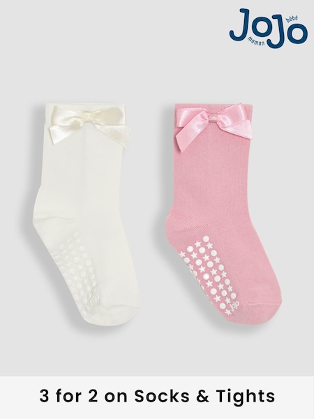 JoJo Maman Bébé Pink Bow Socks 2 Pack (AY1365) | £9.50